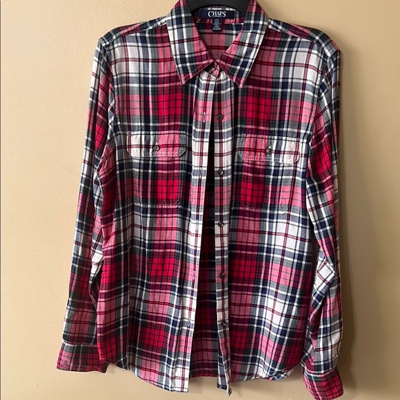 Chaps Tops - Chaps Red and White Casual Button Down Shirt